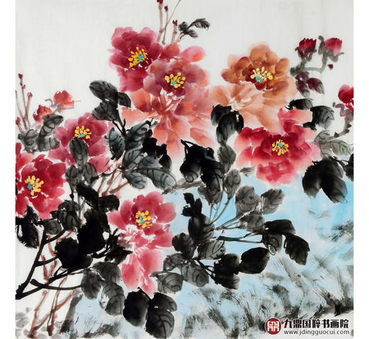 徐建斌《红牡丹》68*138cm 花鸟横幅作品 卧室/书房挂画 商品图3