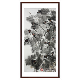 徐建斌《荷华香满湖》68*138cm 花鸟竖幅作品 玄关/茶室挂画