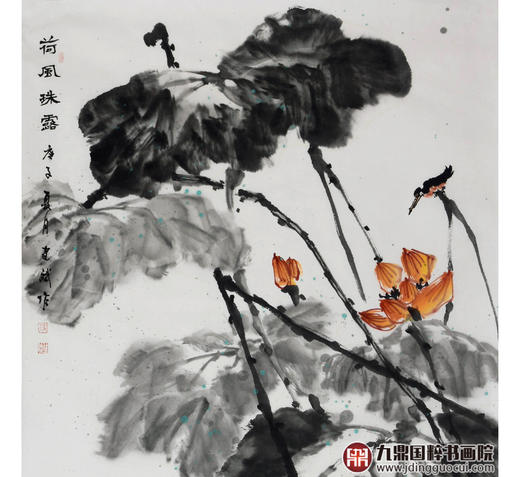 徐建斌《荷风珠露》68*138cm 花鸟竖幅作品 玄关/茶室挂画 商品图3