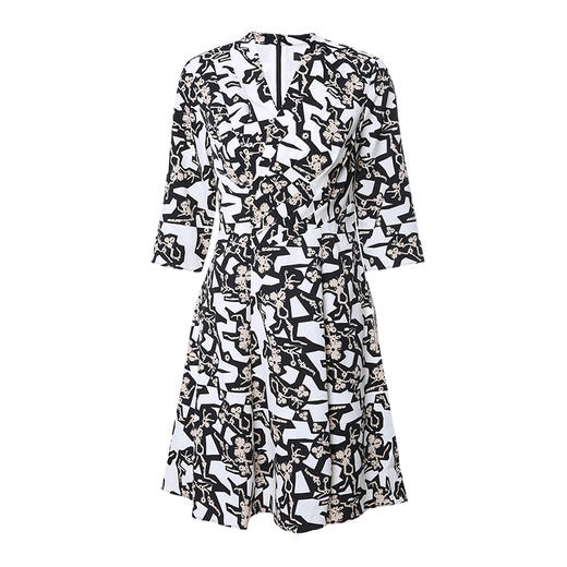 VIMAGE纬漫纪个性洋气印花V领收腰显瘦五分袖连衣裙V03070094 商品图4