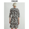 VIMAGE纬漫纪个性洋气印花V领收腰显瘦五分袖连衣裙V03070094 商品缩略图3