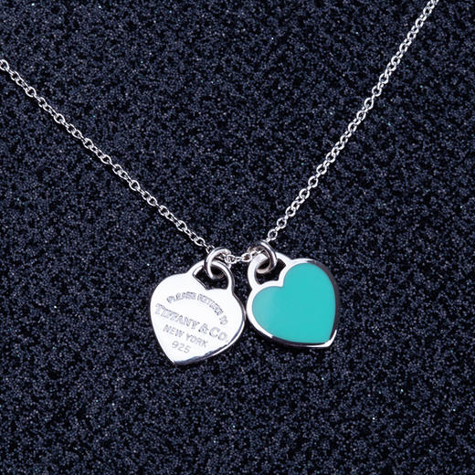 款】蒂芙尼 return to tiffany系列 double heart tag 蓝色双心项链