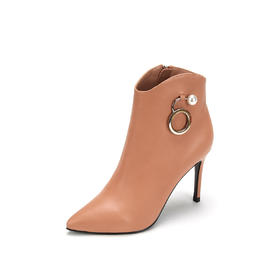 Westory2020秋季新款尖角牛皮革中跟靴子W274S80041