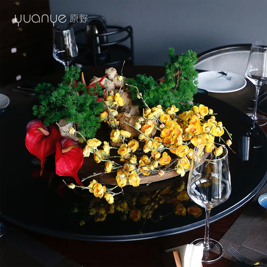 独特个性艺术新中式酒店餐桌花仿真花圆形圆桌转盘餐厅假花摆设件 商品图0