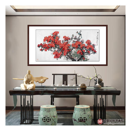 杨秀泽《映山红》68*138cm 花鸟横幅作品 书房/卧室挂画 商品图2