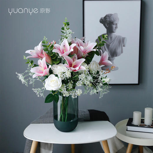 白百合花仿真花假花绢花北欧高档轻奢酒店客厅茶几摆设装饰花摆件 商品图1