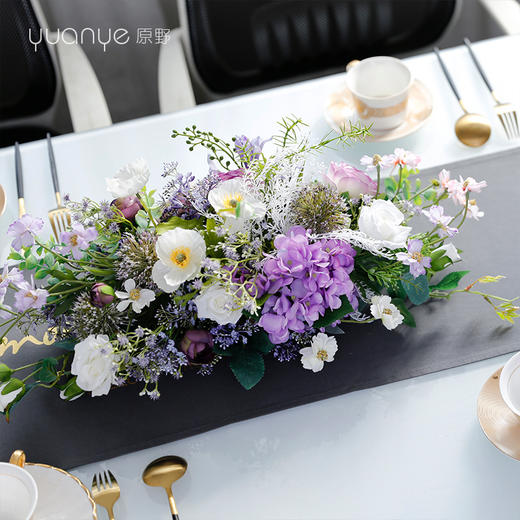 餐桌花摆花桌面中西餐厅长桌仿真花假花酒店高档样板房间装饰摆件 商品图0