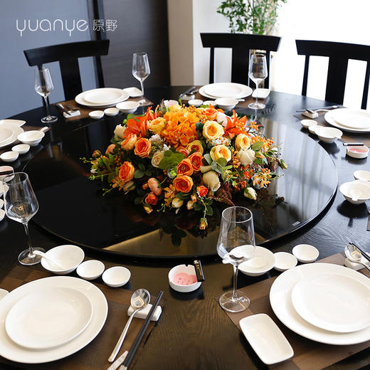 酒店餐桌花仿真花圆形圆桌转盘摆花餐厅桌面中间假花别墅高档装饰 商品图0