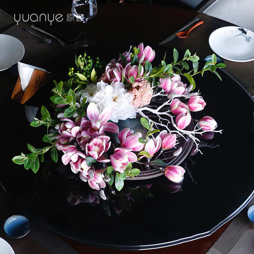 独特个性艺术新中式酒店餐桌花仿真花圆形圆桌转盘餐厅假花摆设件 商品图2