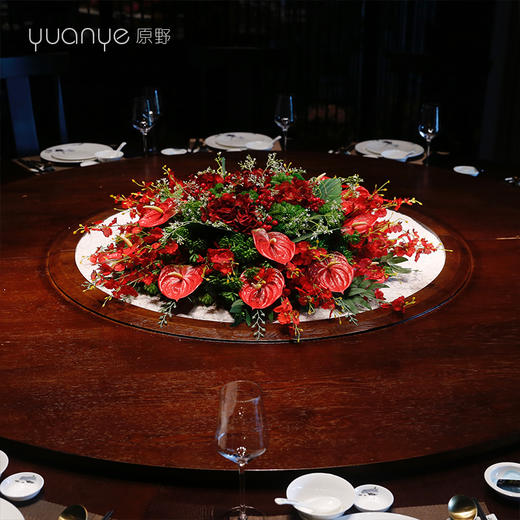 新中式酒店大餐桌花中央假仿真花圆形圆桌转盘餐厅高档装饰摆设件 商品图1