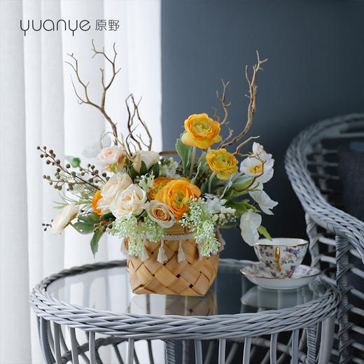 编织花篮藤编手提花盆仿真花客厅插花假花绢花玄关酒店装饰摆设件 商品图2