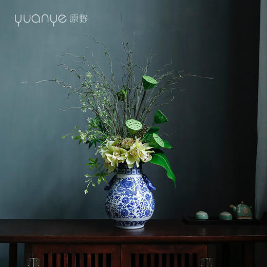 新中式高档仿真花假花青花瓷样板房酒店前台客厅玄关装饰花摆设件 商品图3