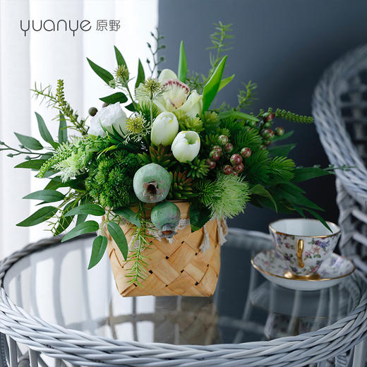 编织花篮藤编手提花盆仿真花客厅插花假花绢花玄关酒店装饰摆设件 商品图1