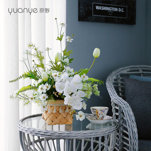 编织花篮藤编手提花盆仿真花客厅插花假花绢花玄关酒店装饰摆设件 商品图0