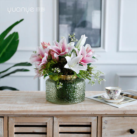 白百合花仿真花假花绢花北欧高档轻奢酒店客厅茶几摆设装饰花摆件 商品图0