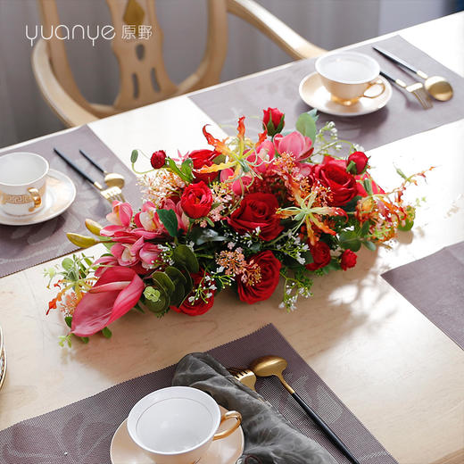 餐桌花摆花桌面中西餐厅长桌仿真花假花酒店高档样板房间装饰摆件 商品图2