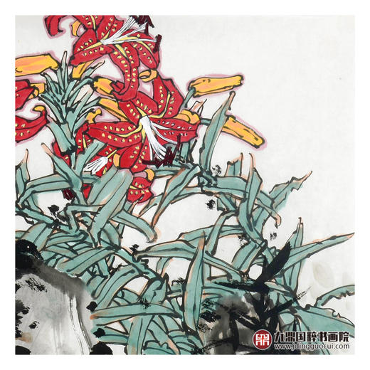 杨秀泽《山丹丹花开红艳艳》68*68cm 花鸟斗方作品 餐厅/卧室挂画 商品图4