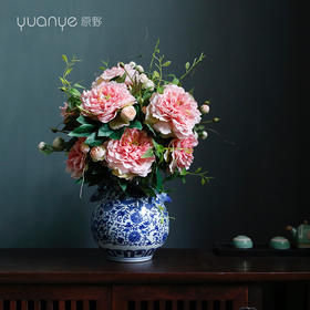 新中式高档仿真花假花青花瓷样板房酒店前台客厅玄关装饰花摆设件