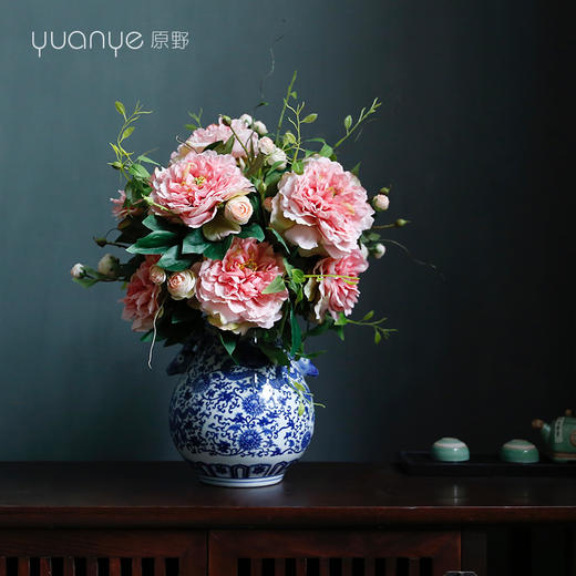 新中式高档仿真花假花青花瓷样板房酒店前台客厅玄关装饰花摆设件 商品图0