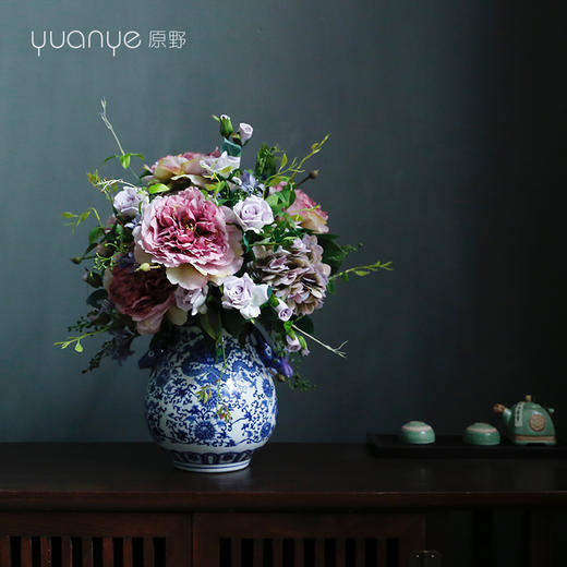 新中式高档仿真花假花青花瓷样板房酒店前台客厅玄关装饰花摆设件 商品图1