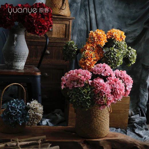 复古油画感梵高绣球花仿真花假花装饰花客厅餐桌婚礼手捧花摆设件 商品图1