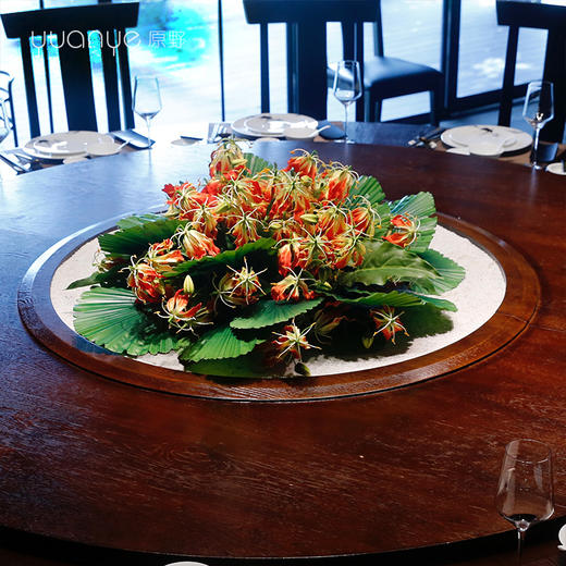 新中式酒店大餐桌花中央假仿真花圆形圆桌转盘餐厅高档装饰摆设件 商品图2