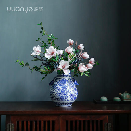 新中式高档仿真花假花青花瓷样板房酒店前台客厅玄关装饰花摆设件 商品图2