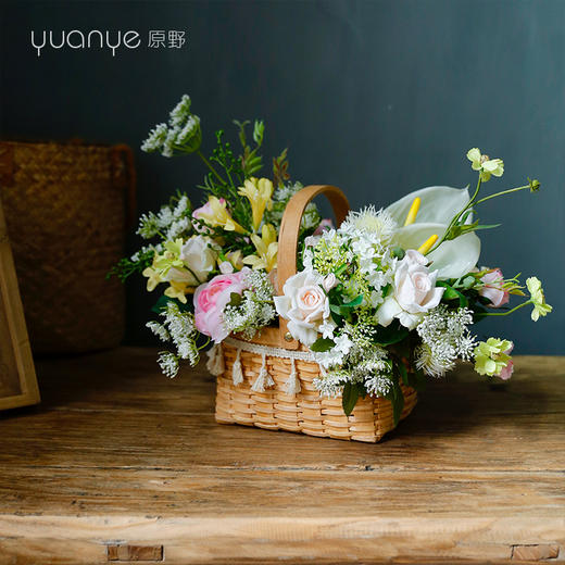 编织花篮藤编手提花盆仿真花客厅插花假花绢花玄关酒店装饰摆设件 商品图3