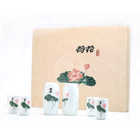 醴陵釉下五彩陶瓷荷花酒具套装