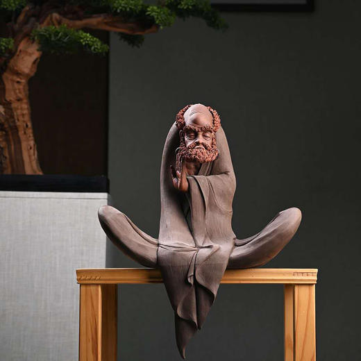 陶知然大师级纯手工紫砂 达摩-禅悟  书房茶台摆件新中式 创意 时尚 大气 精美 摆件 商品图1