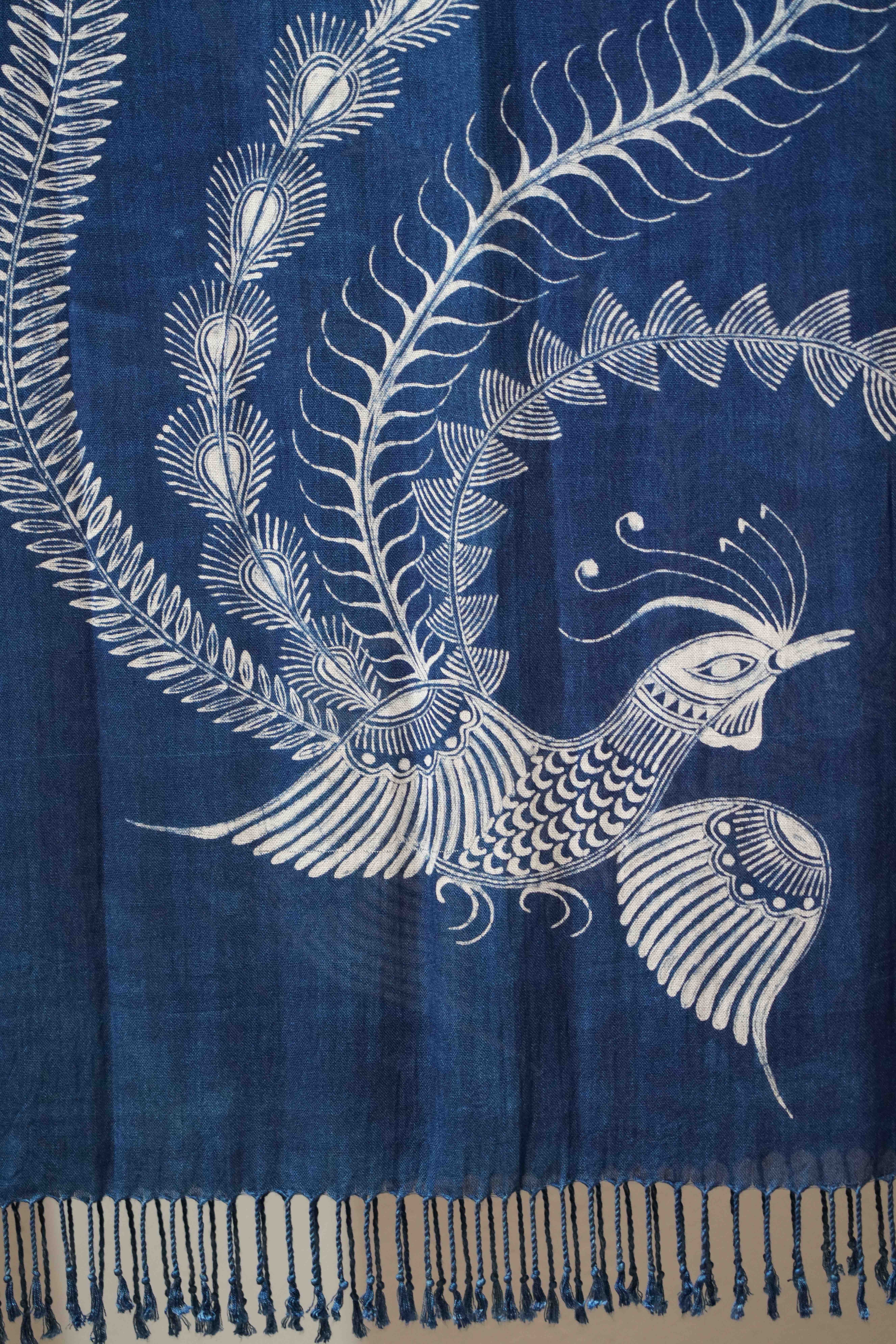 大师手作蜡染凤凰围巾