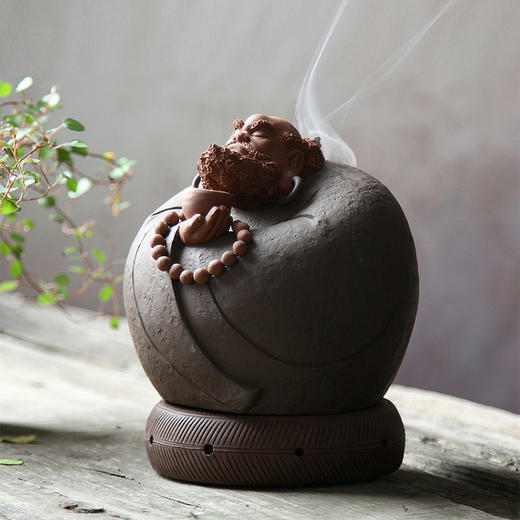 陶知然 大师级纯手工 达摩香炉(持钵） 书房茶台摆件新中式 时尚 大气 精美 商品图5