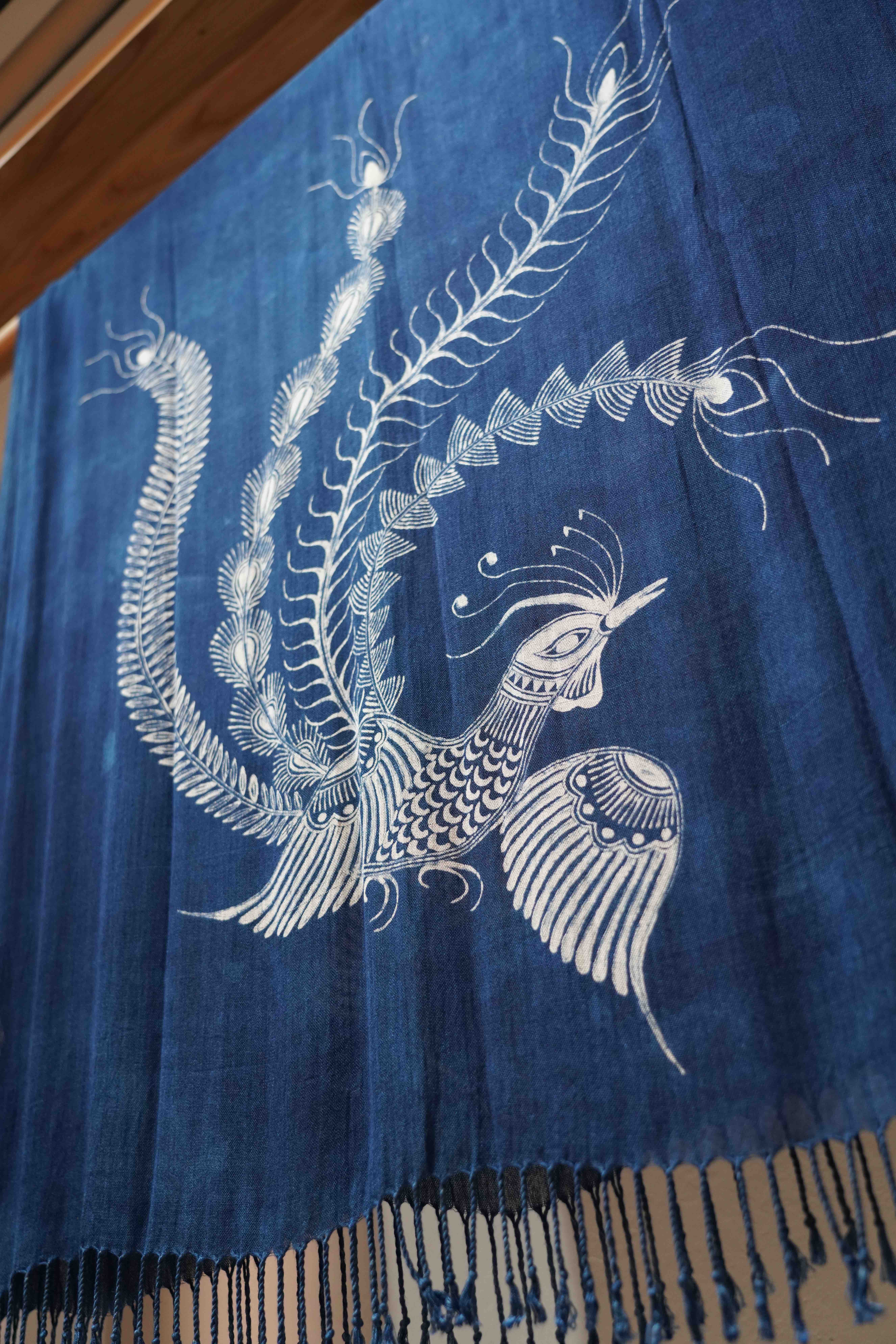 大师手作蜡染凤凰围巾