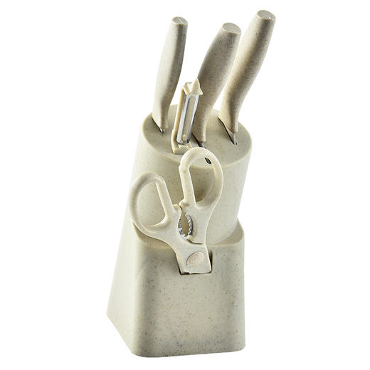 【小麦秆套刀厨房刀具五件套组合】 宝宝辅食刀具厨房用品麦秆不锈钢刀具套 商品图7