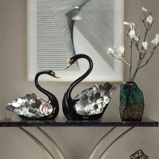 E-YSR-M362天然澳洲贝 对黑天鹅摆件 大号/中号 商品图3