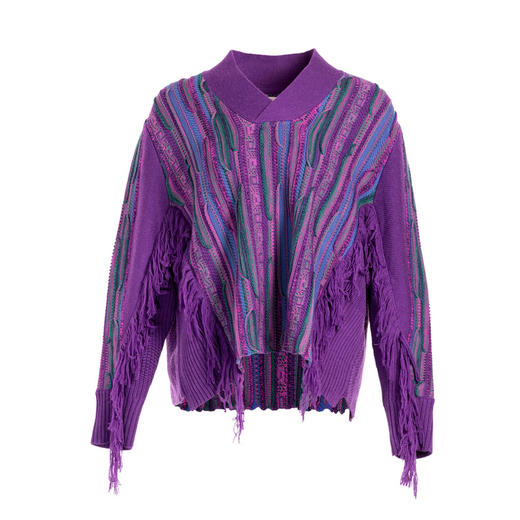 【林栖设计小店】2020秋冬新款暗紫色交襟V领复古短款流苏百搭针织毛衣女 商品图5