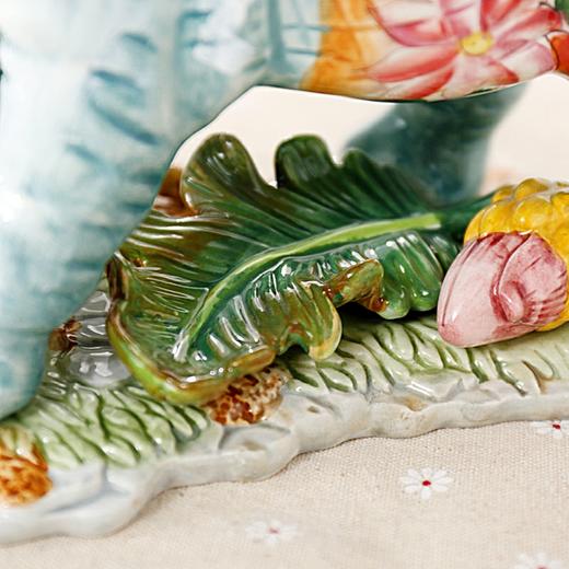 芭蕉叶招财象 （手绘睡莲）欧式手绘田园吉祥象摆设陶瓷大象装饰摆件精致美式乡村大象装饰品 精美 摆件 商品图1