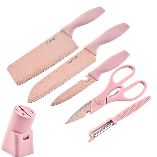 【小麦秆套刀厨房刀具五件套组合】 宝宝辅食刀具厨房用品麦秆不锈钢刀具套 商品图3