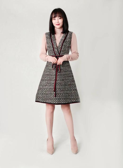 撞色织带V领背心裙 商品图2