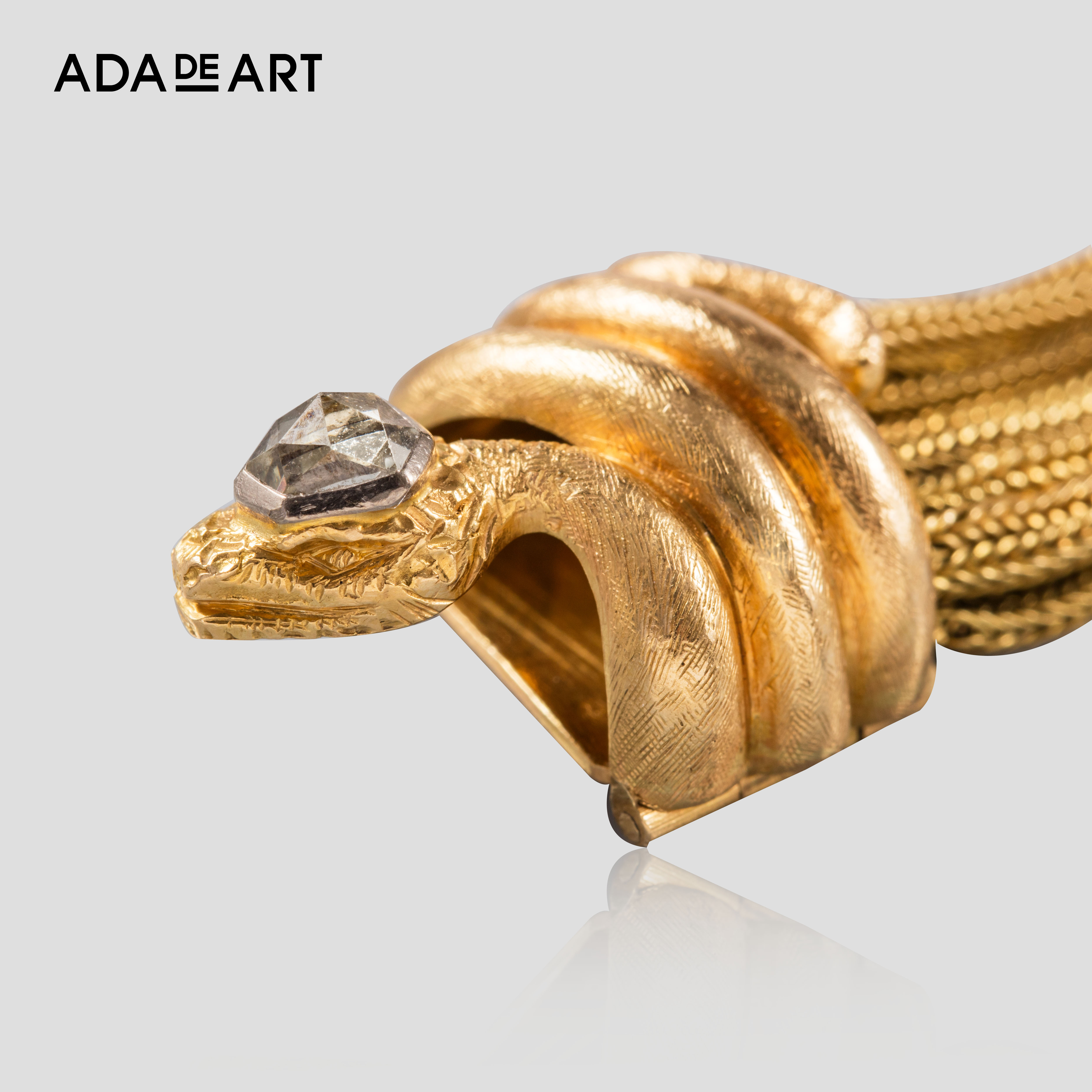 馆藏b773h02金丝编织链灵蛇浮雕肌理18k金玫瑰切钻石手链