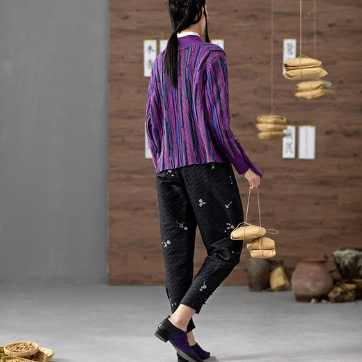 【林栖设计小店】2020秋冬新款暗紫色交襟V领复古短款流苏百搭针织毛衣女 商品图2