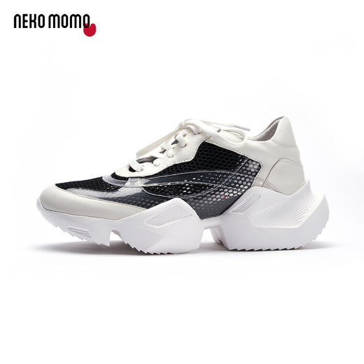 nekomomo2020年春款织物网眼镂空牛皮拼接厚底超轻时装运动休闲鞋 商品图3
