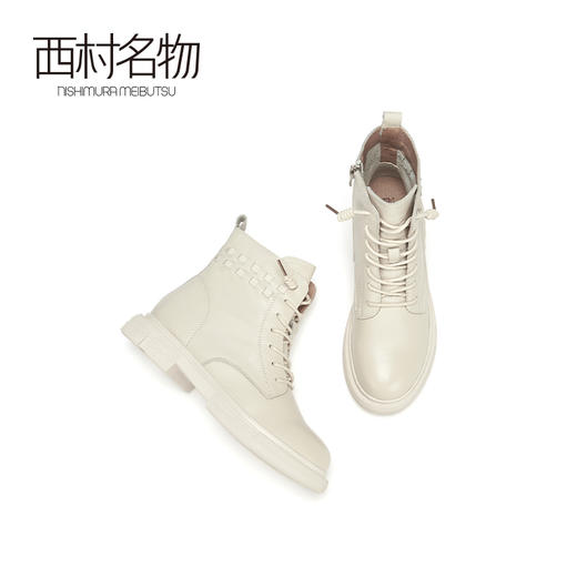 西村名物2020冬季新款马丁靴纯色系带低跟网红百搭时尚短靴T20DS40591 商品图2