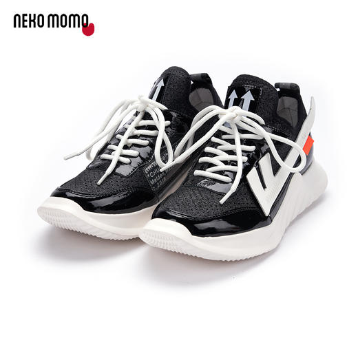 nekomomo2020年夏款牛漆皮拼接时尚潮流运动休闲小白鞋 商品图1