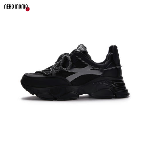 2020秋新款松糕厚底圆头系带真皮透气女休闲百搭轻便黑老爹运动鞋M20CM32081 商品图2