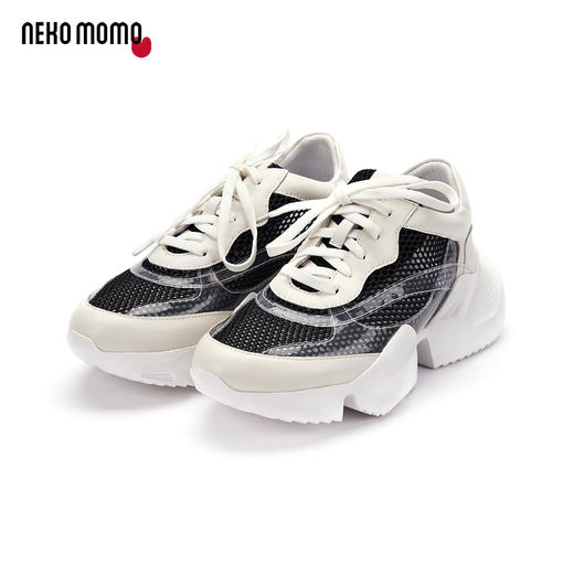 nekomomo2020年春款织物网眼镂空牛皮拼接厚底超轻时装运动休闲鞋 商品图1