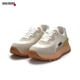 nekomomo2020秋季新款厚底圆头系带轻便防滑真皮百搭松糕女休闲运动老爹鞋