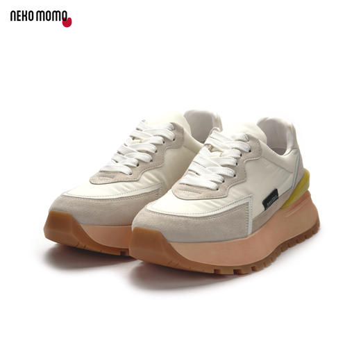 nekomomo2020秋季新款厚底圆头系带轻便防滑真皮百搭松糕女休闲运动老爹鞋 商品图0