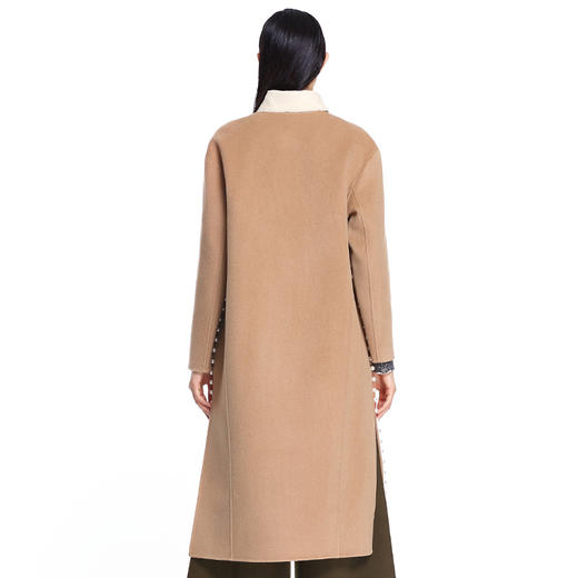 EITIE爱特爱女装冬季新款侧边开叉气质飘逸珍珠长款毛呢大衣5614310 商品图1