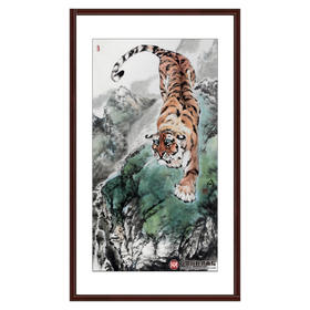 卢加《下山虎作品》96*178cm 动物竖幅作品 办公室挂画